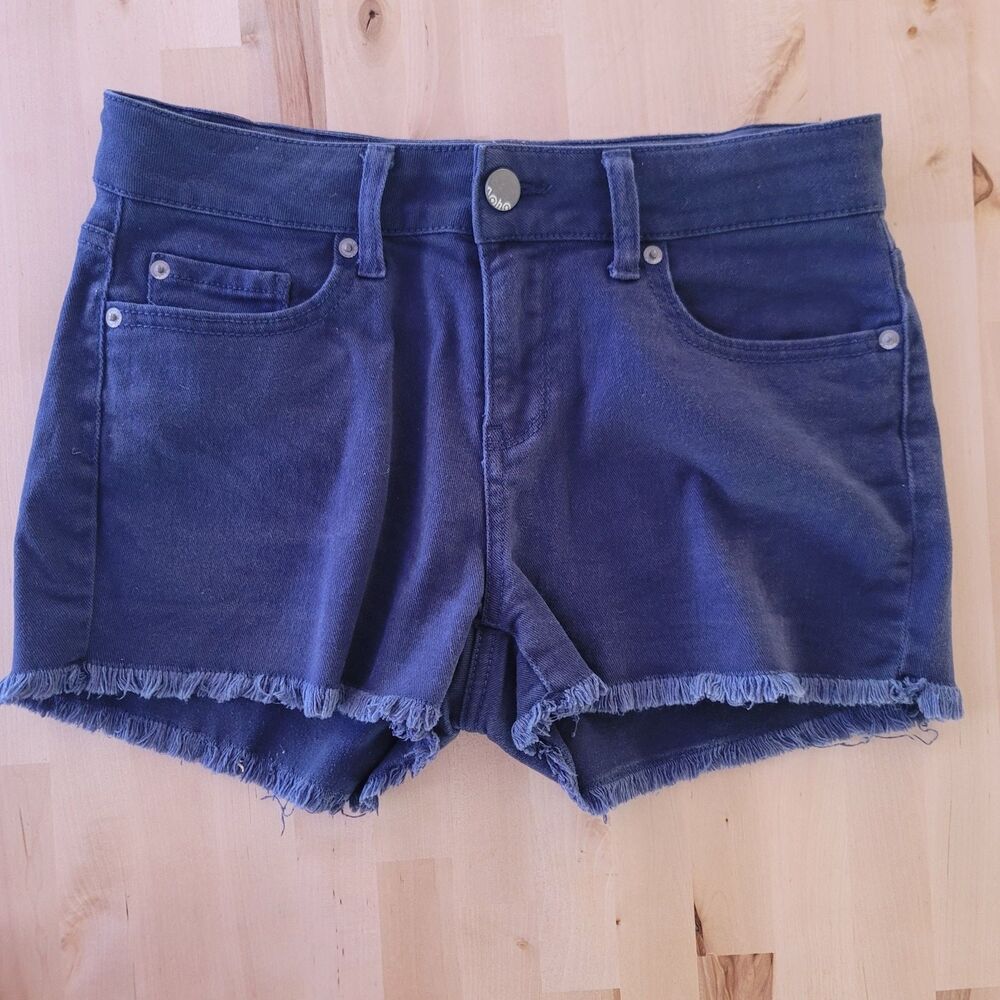 Juniors  Mid Rise Jean Shorts Frayed Hem Navy Blue Preppy  Size 11